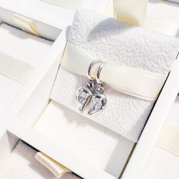 925 Sterling Silver Mom And Daughter Crystal Half Charms Fits Pandora Bracelets - Picture 5 of 10